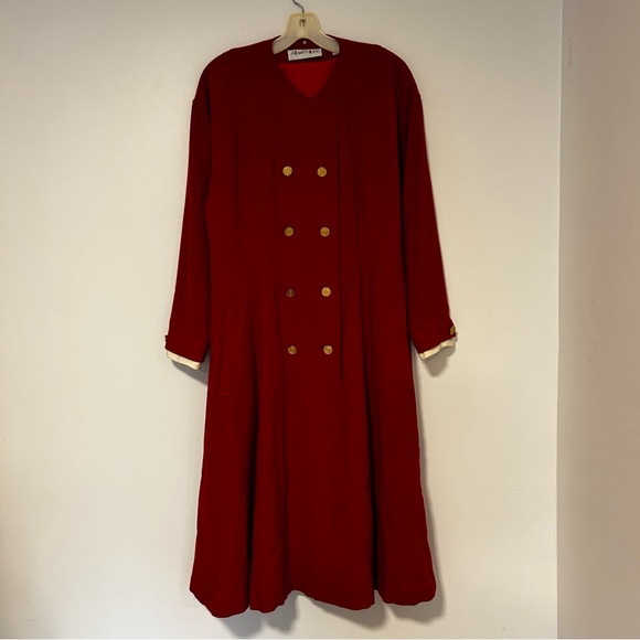 Vintage Albert Nipon Red Gold Buttoned 100% Wool Dress Size 12 - Picture 8 of 8